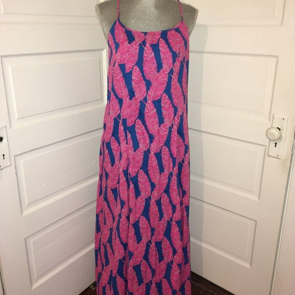 Vineyard Vines Palm Print Blue Maxi Dress 10 - Picture 6 of 6